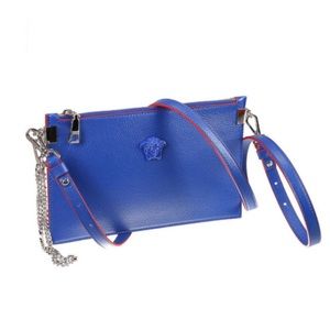Versace Palazzo Blue Leather Clutch New Authentic
